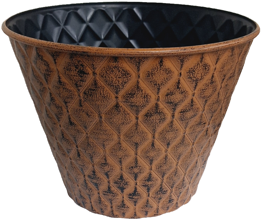 Round Embossed Plastic Planter, No Drainage holes, 8 inch