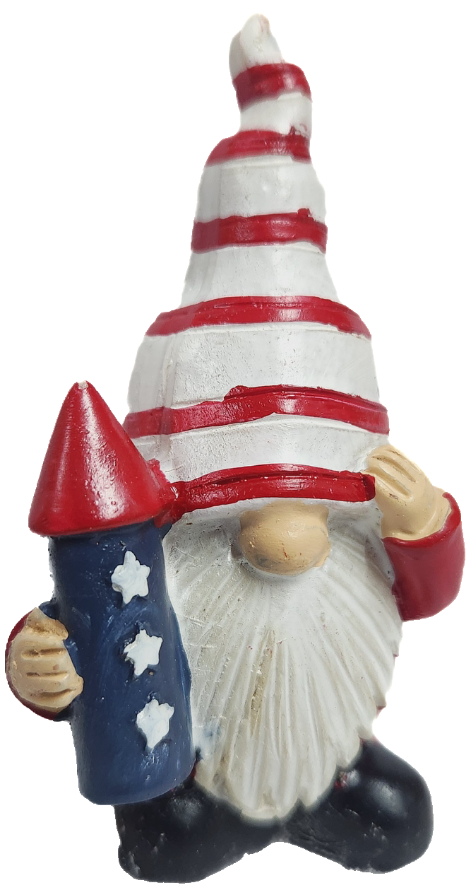 USA Patriotic Garden Gnome Holding Firework, 3 inch