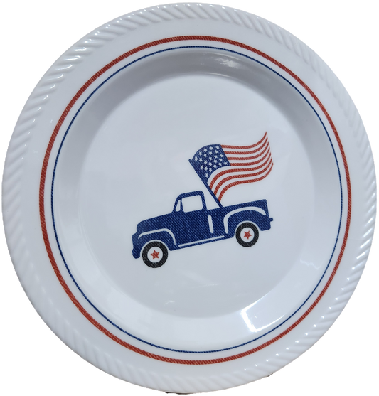 OEM Co Melamine Dinner Plate, Truck with USA Flag