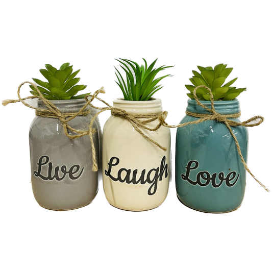 Live, Laugh, Love Mason Jar Succulent Decor