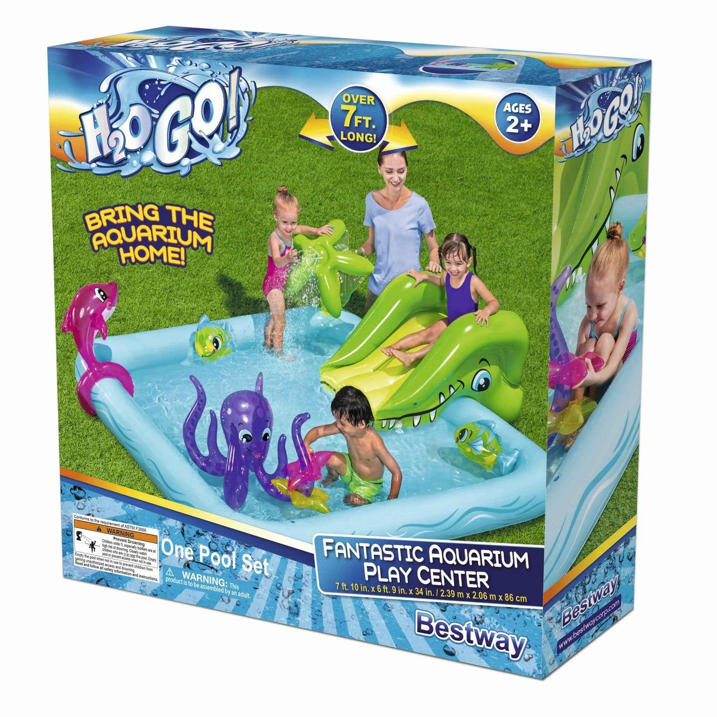 H2OGO! Fantastic Aquarium Multicolor Inflatable Kids Water Play Center with Slide