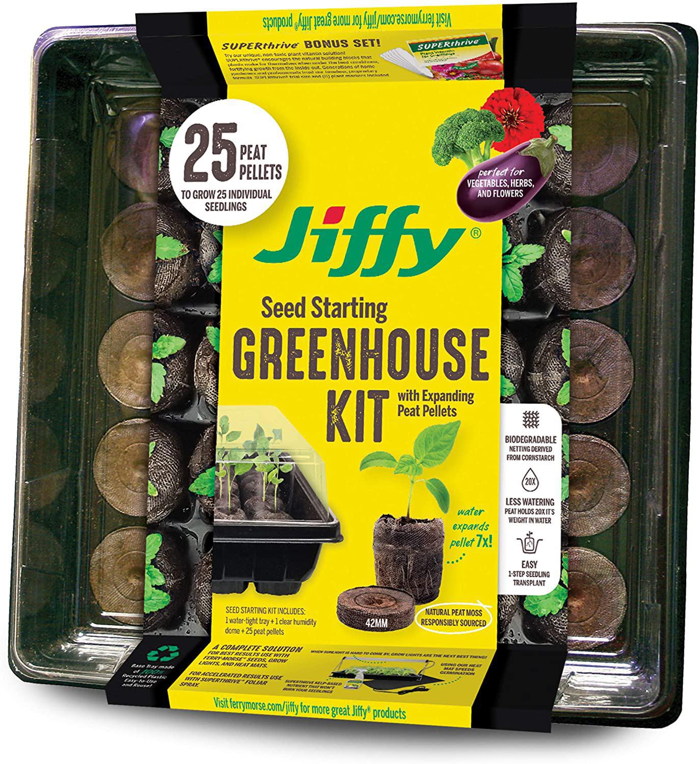 Jiffy Seed Starting Green House Kit with Expanding Peat Pellets, 25 Pa ...