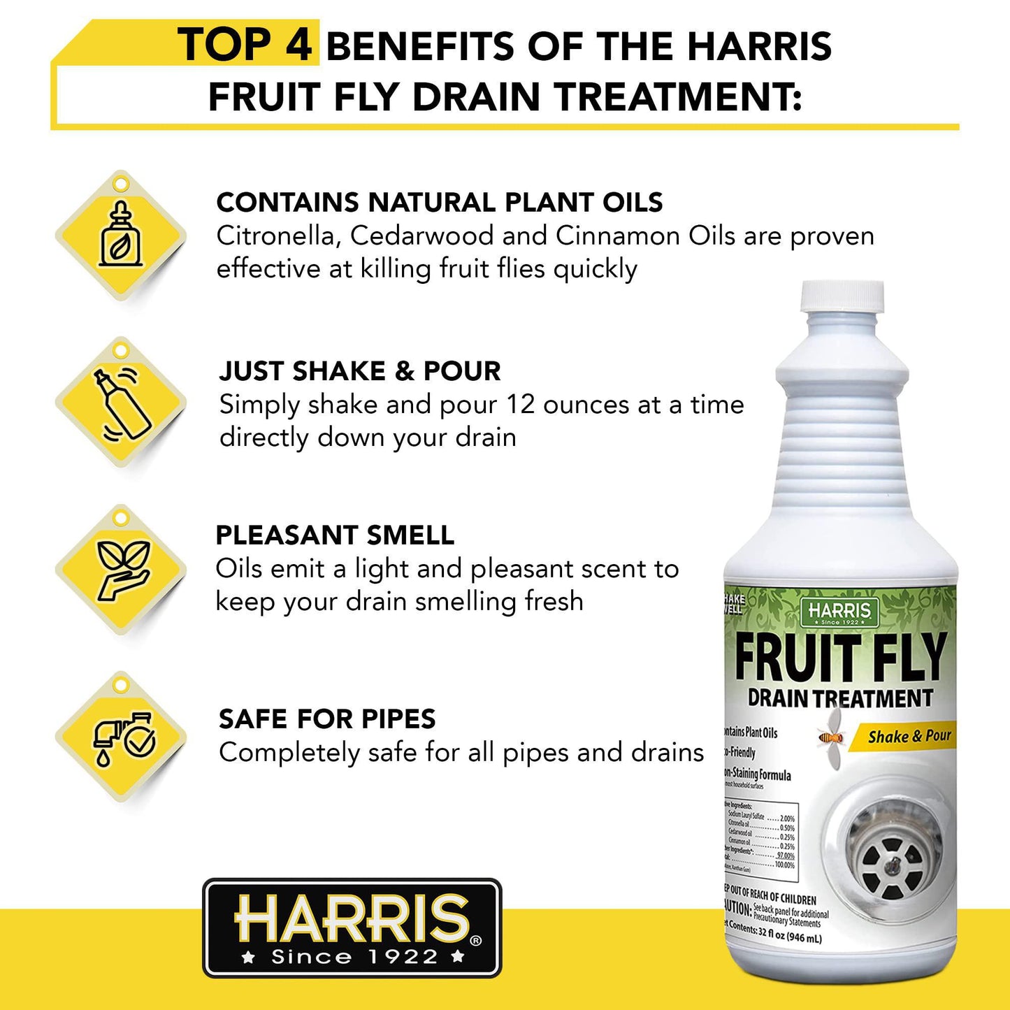 Harris Fruit Fly Drain Treatment, 32 oz.